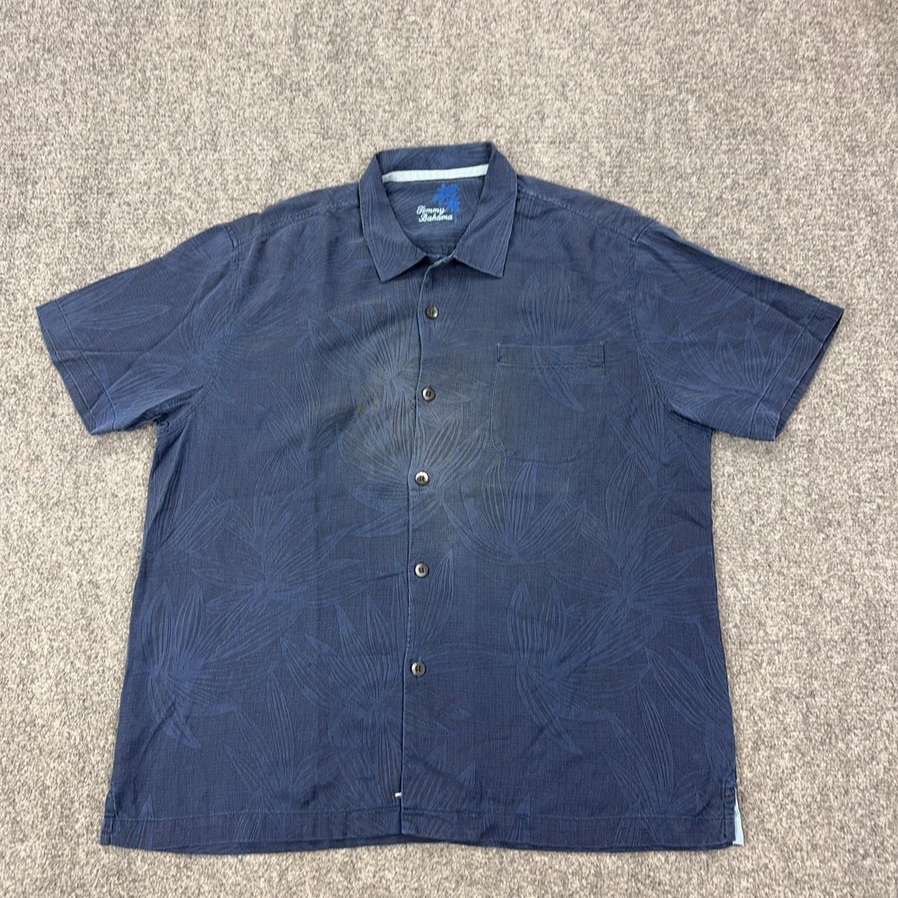 Tommy Bahama Shirt Mens XL Blue Silk Tropical Floral Camp Button-Up Relaxed Fit